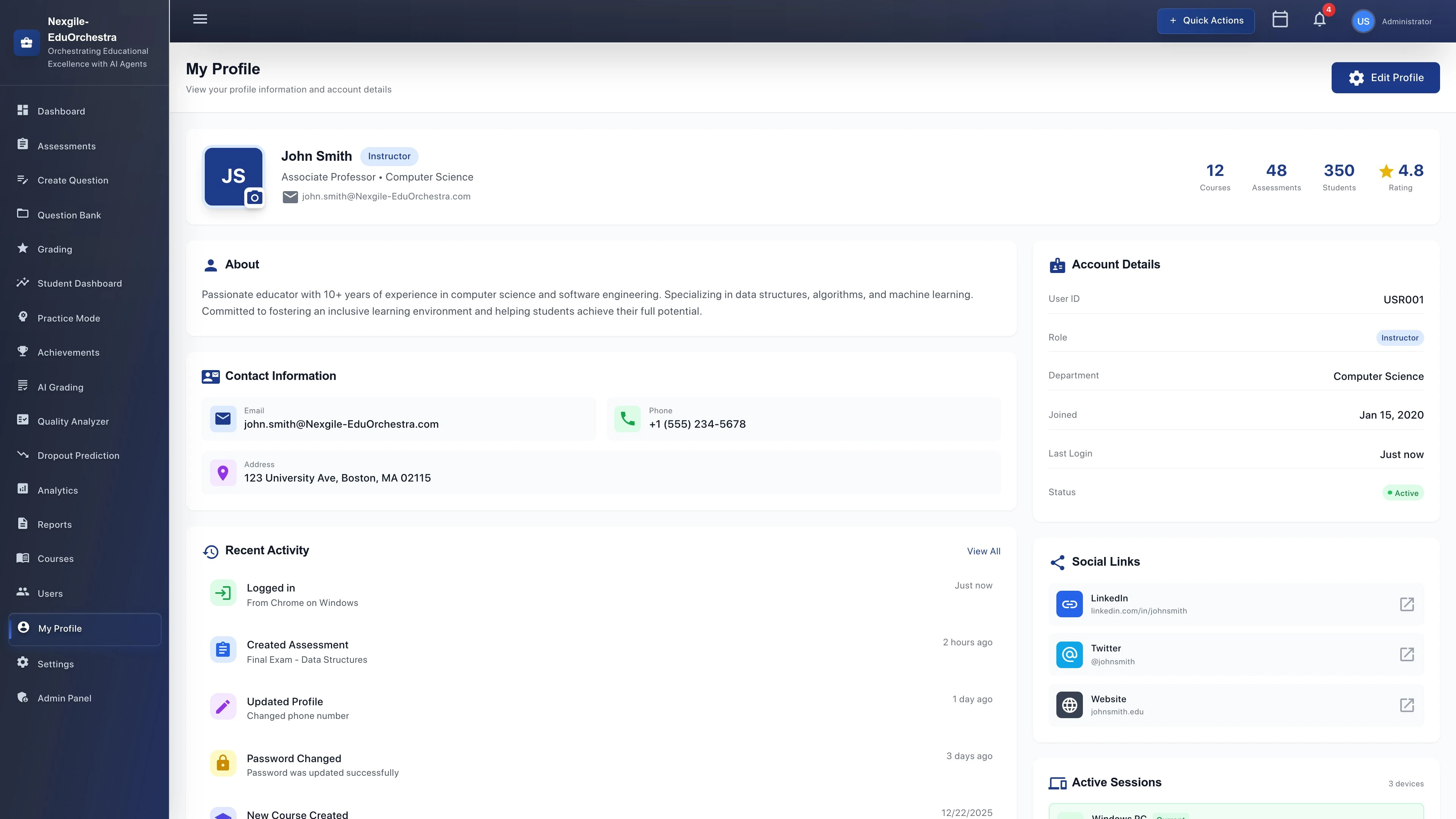 User Profile Dashboard - Displaying user settings and account information